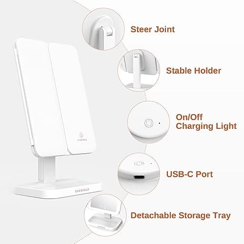 EASEHOLD Lighted Makeup Mirror with 3X Magnification, 3 Color Lights & Touch Sensor - Rechargeable Trifold Vanity Mirror for Travel, Desk, Home Use 8