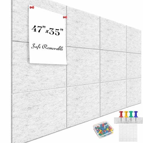 Large Cork Board for Office White Grey Alternative-12 Pack Felt Wall Board Tiles for Office Wall Decor, Bulletin Board Tiles,Push pin Board Organizer