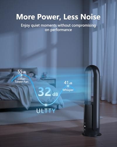 ULTTY Bladeless Tower Fan and Air Purifier Combo, True HEPA Filter 99.97% Smoke Dust Pollen Dander, Oscillating Tower Fan with Remote Control CR022, Black, SKJ-CR022 8