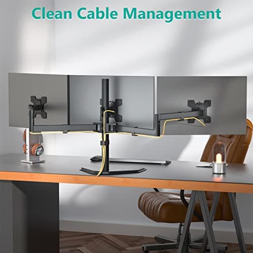 WALI Triple Monitor Stand, Free Standing Three LCD Monitor Fully Adjustable Desk Mount Fits 3 Screens up to 27 inch, 22 lbs Weight Capacity per Arm (MF003), Black 7