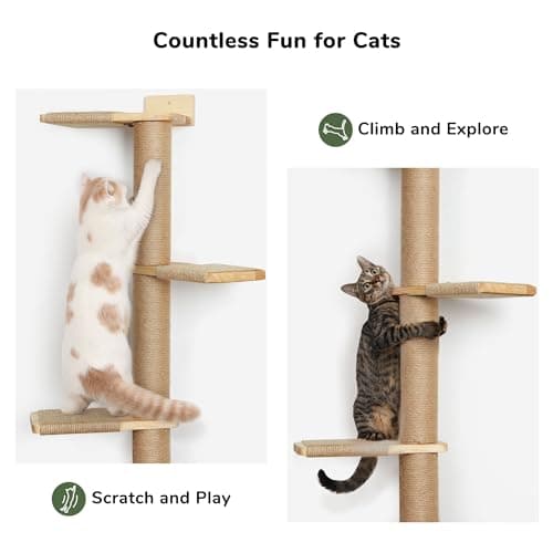 FUKUMARU Tall Cat Tree, 5 Tier Floor to Ceiling Cats Tower, Wall-Mounted Kitten Scratching Post, Wild Simulation Kittens Wall Shelves, Suitable for Climb, Scratch, Lookout and Play 7