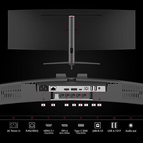 INNOCN 49" Curved Monitor Ultrawide Gaming 5K2K 120Hz 32:9 QHD 5120 x 1440P Computer Monitor, R1800, 99% sRGB, HDR400, USB Type C, DisplayPort, HDMI, Built-in Speakers, Height/Tilt Adjustable - 49C1R 7