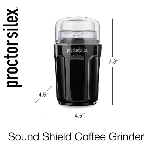 Proctor Silex Sound Shield Electric Coffee Grinder for Quiet Grinding, Stainless Steel Blades, Beans, Spices and More, 12 Cups, Black (80402) 8