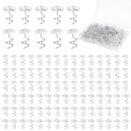 100pcs Bed Skirt Pins, Strong Hold Upholstery Tacks Headliner Pins Flower and Mushroom Clear Heads Spiral Push Pin Twist Pins for Fixing Slipcovers Bedskirts Furniture Drapery Quilt Fabrics in Place