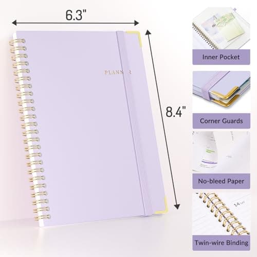 2026 Planner, Forvencer Calendar Planner Weekly and Monthly, Jan 2026-Dec 2026, 6" X 8", Hardcover Agenda Book, Daily Journal Organizer with Inner Pocket, Notebook for Office School, A5, Purple 5