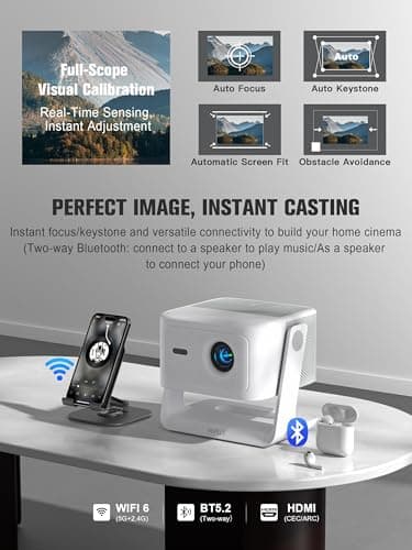 【Official Licensed Google TV】4K Smart Projector with WiFi and Bluetooth, VOPLLS Outdoor Projectors with Dolby/Auto Focus, Portable Movie Phone Wireless Gaming Wifi Proyector for Bedroom/Home/Celling 6