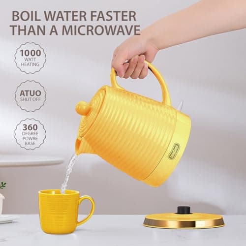 LONGSEED 1.2 liter Ceramic Electric Kettle with Infuser & Cups Set, 1000W Fast Boiling Water, Boil-Dry Protection Auto Shut Off, Detachable Swivel Base, Water Heater Teapot For Coffee & Tea 9