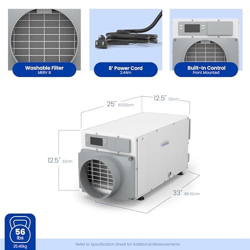 AprilAire E070 Crawl Space Dehumidifier for Basement & Crawlspace – 70-Pint High-Capacity Commercial Dehumidifier for Homes Up to 2,200 Sq. Ft. with Pump, Drain Hose, & Hanging Kit for DIY Install 14