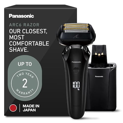 Panasonic ARC6 Electric Razor for Men Face, Wet/Dry Shavers for Men with Foil Shaver, Premium Automatic Cleaning and Charging Station, Ultra-Fast 6-Blade & Pop-up Trimmer - ES-LS9A-K (Black)