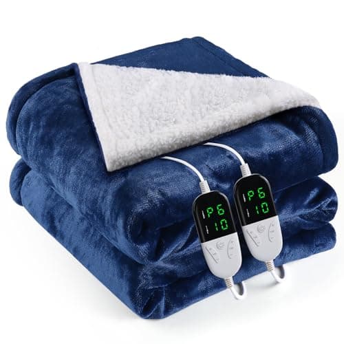OneAmg Heated Blanket Electric Queen Size 84"X90",Electric Blanket with 6 Heat Settings & 1-10 Hours Time Settings Auto-Off,Machine Washable Heating Blanket for Home and Office (Blue)