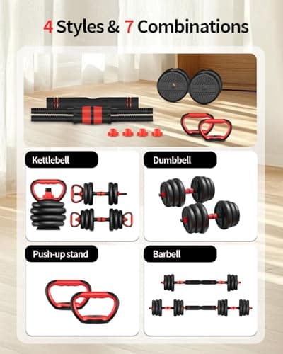 Adjustable Dumbbells,20/30/40/60/80lbs Free Weight Set with Connector, 4 in1 Dumbbells Set Used as Barbell/Kettlebells/Push up Stand, Fitness Workout Equipment for Home Gym for Youth,Women/Men 7