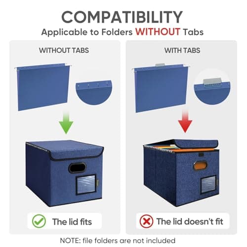 BALEINE File Organizer Box with Lid, Collapsible File Folder Organizer with Plastic Slide, Hanging File Folder Box for Office Document Storage (1 Pack, Blue) 5