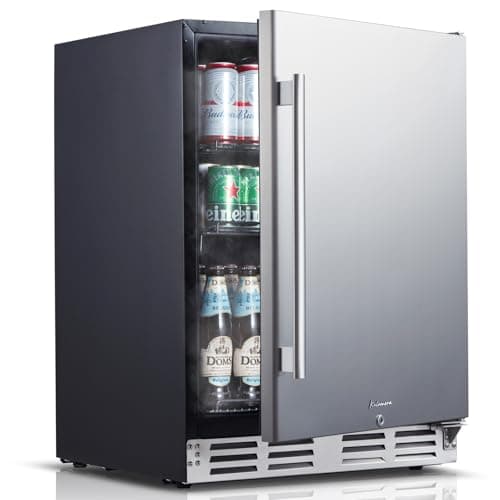 Kalamera 24 inch Stainless Steel Beverage Refrigerator, Under Counter Beverage Cooler for 154 Cans with 32-41℉ Temperature Range - Soda and Beer Refrigerator with Soild Stainless Door
