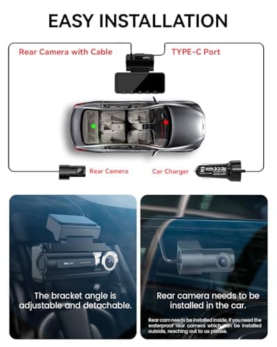 Dash Cam Front Rear 4K Built-in 5G WiFi GPS, Voice Control, 3.39 inch IPS Screen, Dual Dash Camera for Car Includes 64GB SD Card, Super Night Vision, 24H Parking Monitor, Supercapacitor, Type C, WDR 8