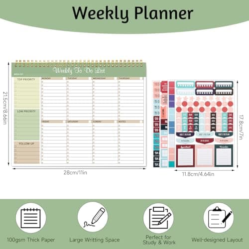 Weekly To Do List Notepad, 8.5''x11'' Weekly Desk Planner with 52 Tear Off Sheets Undated Weekly Planner Habit Tracker & Productivity Organizer for Home School and Work, Light Green 7
