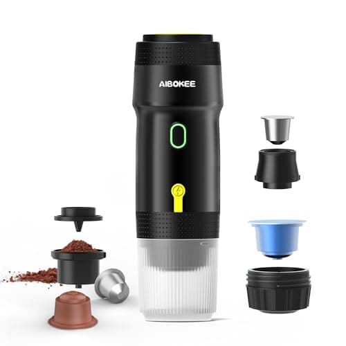 AIBOKEE Portable Espresso Machine,3-in-1Portable Coffee Maker,20 Bar Mini Espresso Machine,Self-Heating Travel Espresso Maker Compatible with NS, DG Pods & Ground Coffee, for Camping Hiking,Office,RV