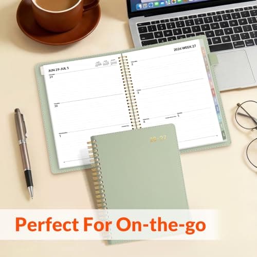 SUNEE 2026-2027 Weekly & Monthly Planner 6.4"x8.5" - 12 Month (July 2026 - June 2027), Vegan Leather Cover Planner Academic Year Calendar, Pocket, Notes, Monthly Tab, Green 7