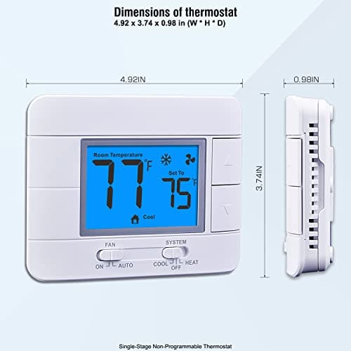 Upgraded Digital Non-Programmable Thermostat for Home 1 Heat/1 Cool Single Stage System, with Temperature & Humidity Monitor and Large Blue LCD Display 3