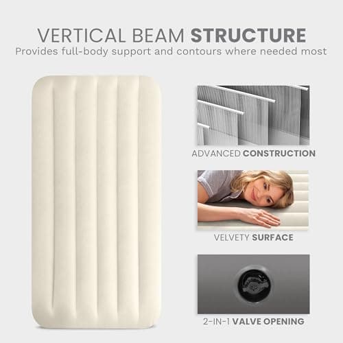 Intex 64101E Dura-Beam Standard Single-High Air Mattress: Fiber-Tech – Twin Size – 10in Bed Height – 300lb Weight Capacity – Pump Sold Separately 7