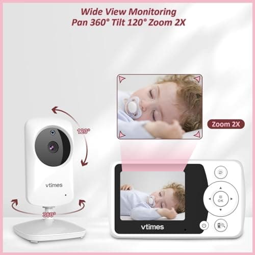 VTimes Video Baby Monitor with Camera and Audio - 2.4" LCD Screen, Portable Baby Camera Monitor No WiFi Night Vision VOX Mode Feeding Alarm 1000ft Range Ideal for Baby/Elderly/Pet 6