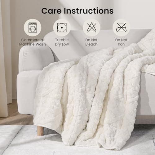 Drewin Weighted Blanket for Adults Queen Size 12 lbs, Soft Fuzzy Jacquard Sherpa Weighted Blankets for Sleeping, Cozy Sofa Bed Blanket for Winter, Cream White, 60 x 80 inches 7