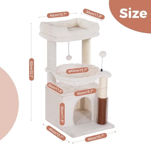 Pawfessor Cat Tree 32 Inches Small Cat Tree for Large Cats Adult Cat Tower with Scratching Post,15.7”Large Hammock and Self Groomer, and Removable Top Perch and Wide Condo for Indoor Cats-Beige 6