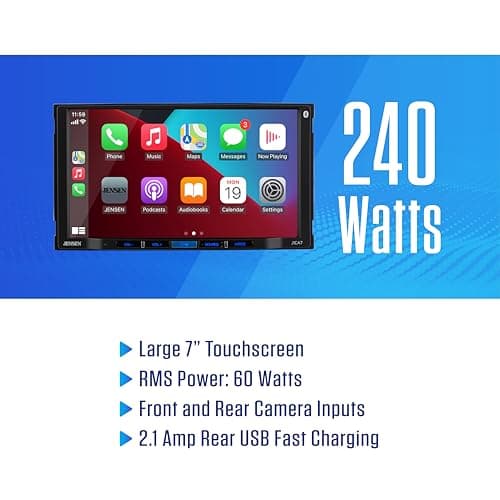 JENSEN J3CA7W 7-inch Certified Apple CarPlay Android Auto Wired or Wireless | Double DIN Touchscreen Car Stereo Radio | Bluetooth | Backup Camera Input | USB Playback & Charge 5