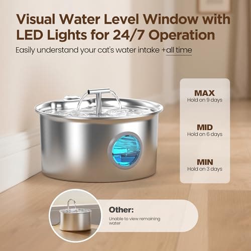 Cat Water Fountain Stainless Steel: 2.6L Cat Fountain for Drinking - Pet Water Fountain for Cats Indoor - Automatic Pet Water Dispenser Bowl - Best Auto Feeding Supplies Gift for Small Dog Large Kitty 3