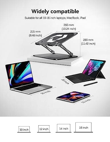 ivoler Adjustable Laptop Stand with 360° Rotating Base, Ergonomic Laptop Stand for Desk, Foldable & Portable Laptop Riser, Suitable for Collaborative Work, Fit MacBook Laptops up to 16 inches[Black] 7