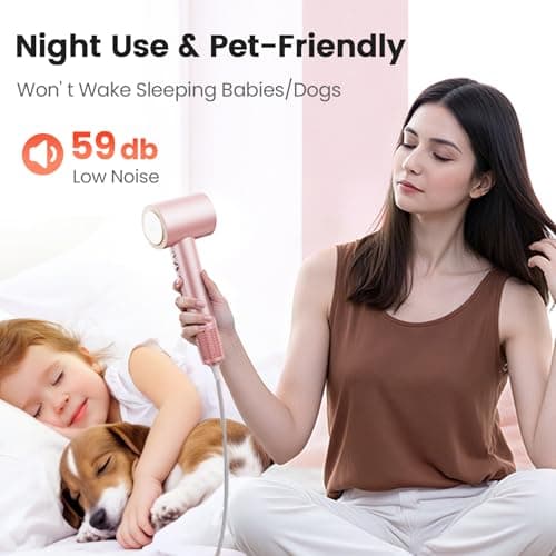 Hair Dryer, 160,000 RPM High-Speed Ionic Blow Dryer for Fast Drying, Professional Lightweight Hairdryer with Diffuser, Magnetic Nozzle, 4 Temps & 2 Speeds, Low Noise for Travel & Home - Pink 7