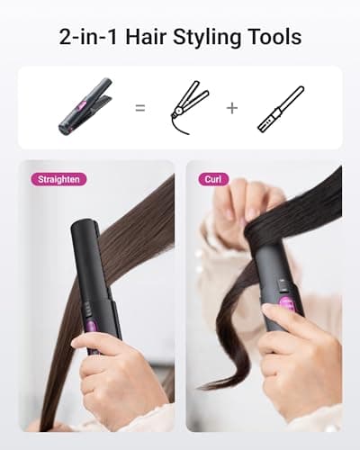 XCOOL Cordless Hair Straightener and Curler 2 in 1, Mini Curling Iron Straightener Combo with 5000mAh Battery, Portable Ceramic Flat Iron for Travel, USB-C Rechargeable, 15s Fast Heating, Gray 8