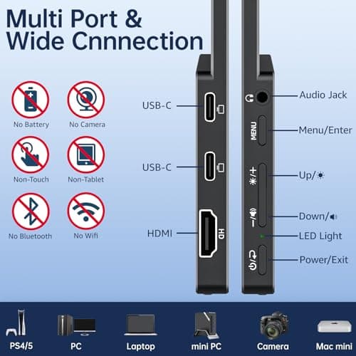 VisionOwl Portable Monitor 15.6 Inch 1080P FHD 85% sRGB Second Screen, USB-C HDMI HDR FreeSync Travel Monitor for Laptop MacBook PC PS5 Xbox, VESA Mountable, with Speakers, Cover Stand, Black 6