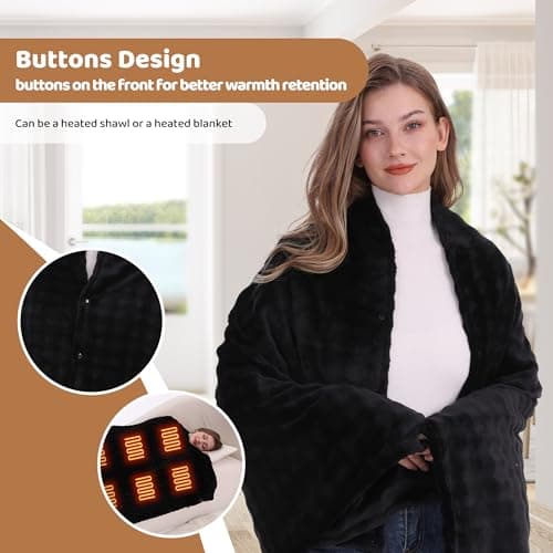 TZOSDOBO Cordless Heated Blanket, Battery Operated Heating Blanket with 20000mAh Rechargeable Power Bank, Portable Heated Throw Blanket, 59"x 35.5" Electric Heated Shawl, 3 Fast-heating Levels (Black) 5