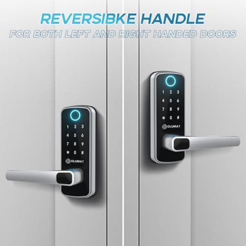 Smart Door Lock, OLUMAT Keyless Entry Door Lock Fingerprint Door Lock with Keypad Digital Lock with Handle for Home, Rental, Garage, Office and Hotel 5