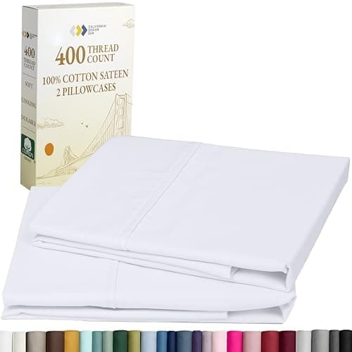 California Design Den Standard Queen Size Pillowcase Set - 400 Thread Count, 100% Cotton Sateen, Set of 2 Pillow Covers, Soft and Breathable - Bright White