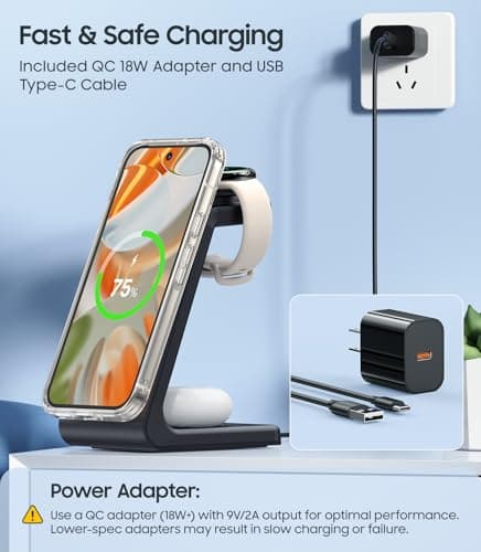 3 in 1 Magnetic Wireless Charger for Google Pixel Watch 3/2, Compatible with MagSafe, Fast Charging Stand with Adapter for Pixel 10/10 Pro Fold/10 Pro XL/9a/9/8/7/6 Pro, Buds(Not for Pixel Watch 4/1) 5