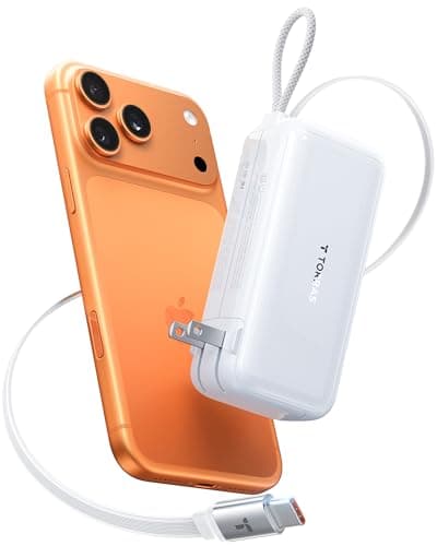 TORRAS EasyGo 3-in-1 Portable Charger Power Bank with Wall Plug & Retractable USB-C Cable, Fast Charging 10000mAh Battery Pack for iPhone 17/16/15, Samsung, Laptop, MacBook - Travel Essential