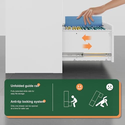 Letaya 3 Drawer File Cabinets with Lock,Metal Lateral Filing Cabinets for Home Office Organization Hanging Storage Letter/Legal/F4/A4(Assembly Required) 8