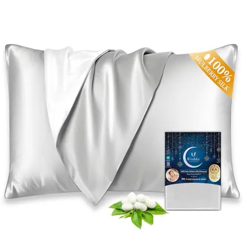 Utukky 100% Mulberry Silk Pillowcase 22 Momme - Ultra Premium 6A Grade Silk Pillow Case - Envelope Enclosure - Breathable Cooling Pillow Cover
