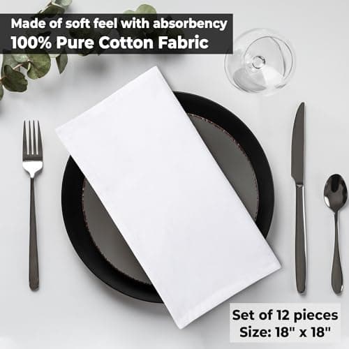 Urban Villa Cloth Napkins White Dinner Napkins Set of 12 (18X18) 100% Cotton Absorbent Washable Durable Reusable Cloth Napkins Ideal for Easter Decorations Hotel Collection Farmhouse Parties Napkins 5
