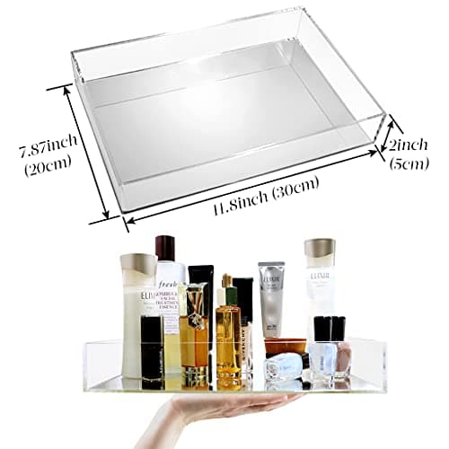 Perfume Vanity Silver Decorative Tray，Acrylic Mirrored Tary for Bedroom, Makeup Jewelry Store for Dresser,Clear,Waterproof,12 inch 5