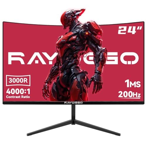 Raywego 24 inch Curved Gaming Monitor 200Hz/180Hz 1ms,FHD 1920×1080P,4000:1 Contrast Ratio,with FreeSync & Eye-Care, Support DP, HDMI,USB,3.5mm Port for Gaming Home Office,Wall Mount Install