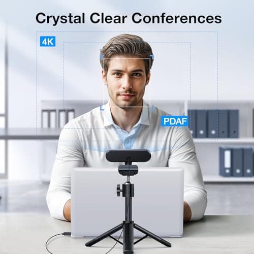 EMEET NOVA 4K Webcam with Tripod - 4K UHD, PDAF Autofocus, Adjustable Heights with 360° Swivel Head, 2 Noise-Cancelling Mics, USB Plug&Play, Privacy Cover, Ideal for Online Meetings&Live Streaming 5