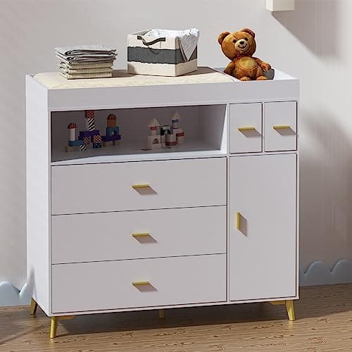 PAKASEPT Changing Table with Drawers, Changing Table Dresser with 5 Drawer & Cabinet 7