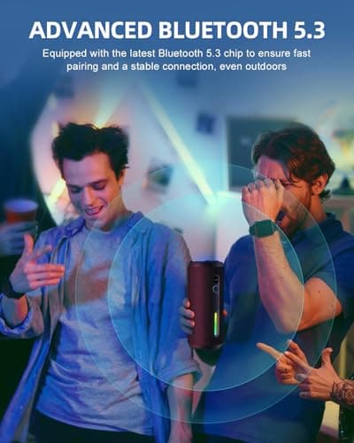 OHAYO Portable Bluetooth Speaker - IPX7 Waterproof, Wireless Stereo Pairing, 25-Hour Playtime, 24W Loud Sound, Bluetooth 5.3, Bass Boost, LED Lights, for Home/Shower/Outdoor/Beach/Travel, Gift Ideas 5