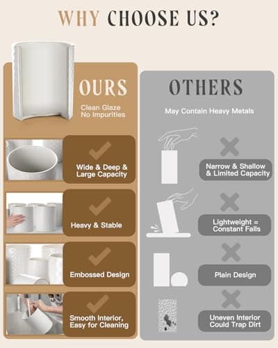 Nucookery Utensil Holder, Extra Large Ceramic Utensil Crock for Kitchen Counter, Stable Spatula & Flatware Organizer, Farmhouse Embossed Kitchen Decor, Set of 2 (Checkered) 5