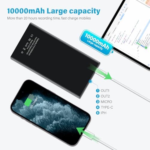 1080P 10000mAh Large Capacity Portable Charger Hidden Camera, 20 Hours Continuous Record Mini Security Nanny Spy Cam with Gravity Sensor/Motion Detection/Night Vision—No WiFi No Audio 5