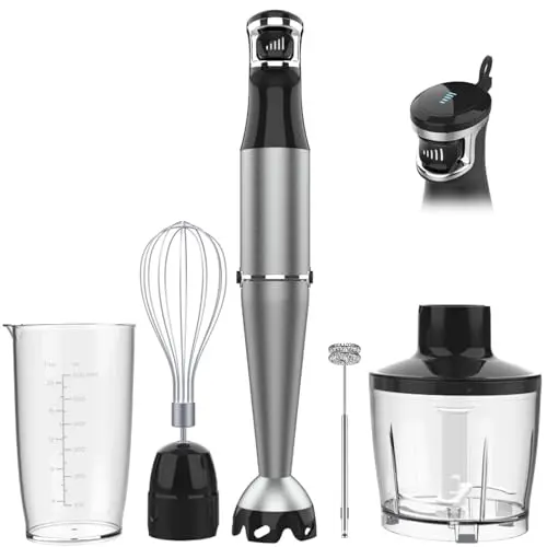 Immersion Blender Handheld Corded Hand Blenders Set 1100W, Trigger Variable Speed 5 in 1 Stick Emulsifier with Chopper, Whisk and Frother for Soup, Baby Food and Smoothies