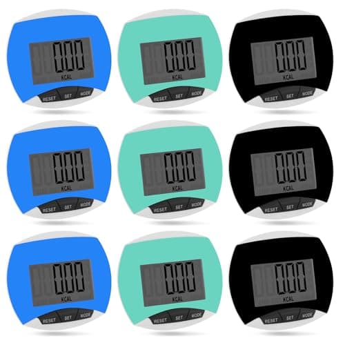 Copkim 9 Pcs Simple Pedometers Bulk for Walking Steps and Miles Walking Step Counters with Calories Burned Portable Clip Step Tracker for Seniors Man Women Jogging Hiking Running (Black, Green, Blue)