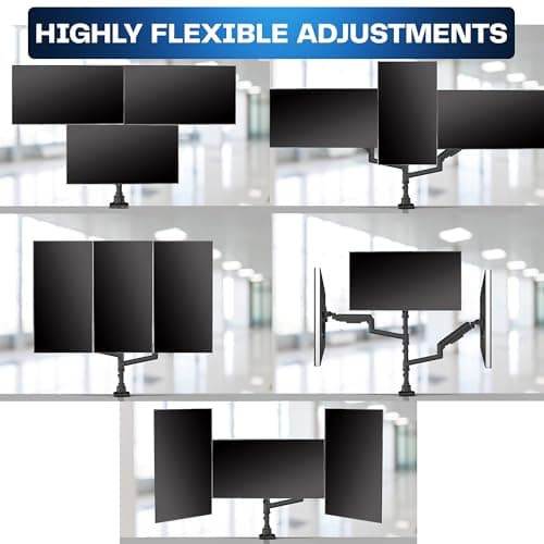 VIVO Pneumatic Arm Triple Ultrawide Monitor Extra Tall Desk Mount for Up to 49 inch Screens, Heavy Duty Clamp, Holds 3 Ultra Wides Up to 44 lbs, Black, STAND-V300D 6